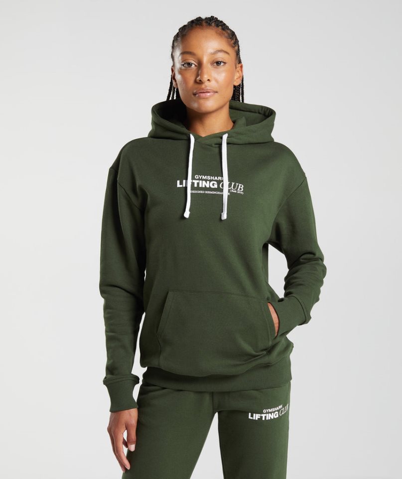 Women\'s Gymshark Social Club Oversized Hoodie Olive | NZ 3JCTHR